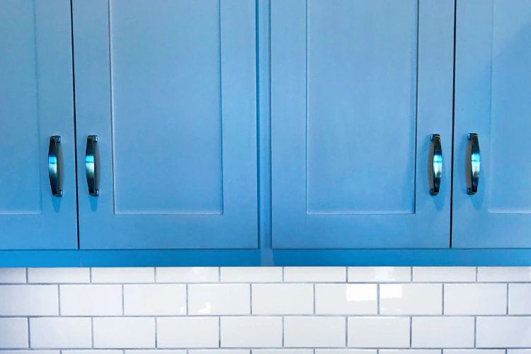 Classic Blue painted cabinets in Optimum Blue